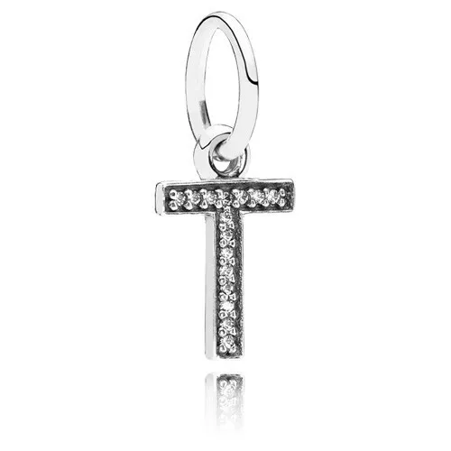 Genuine Pandora Letter T Sterling Silver Initial  Dangle Charm S925ALE