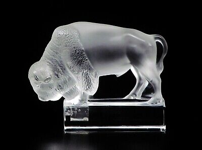 Old Lalique France Clear & Frosted Glass Bison /  Buffalo Figure / Paperweight