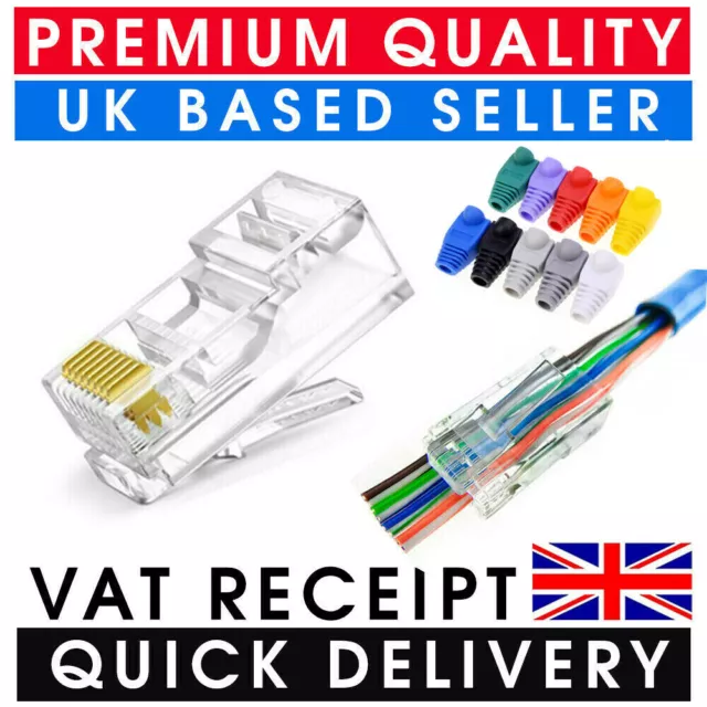 RJ45 UTP GOLD PLATED PASSTHROUGH CAT5e NETWORK CABLE CONNECTOR WHOLESALE UK