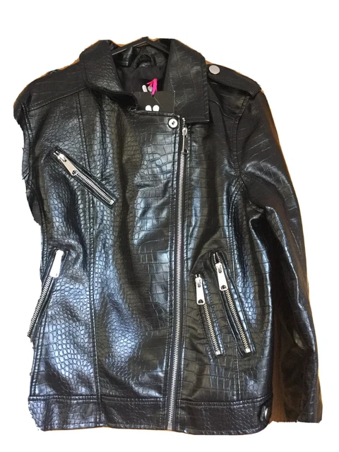 LADIES BLACK PU Biker-Style Jacket Size 10-12 New with Tags £12.99 