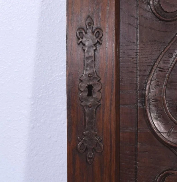 *Large Gothic Carved Architectural Door Panel in Solid Oak Wood with Iron 7