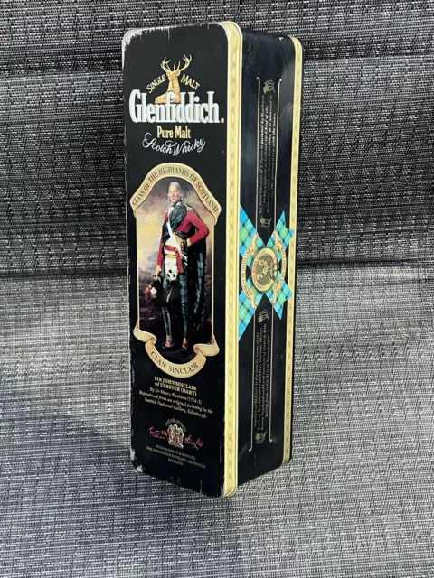 Glenfiddich  Scotch Whisky Hinged Metal Tin Box Clan Sinclair EMPTY - READ