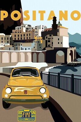 Poster Manifesto Locandina Pubblicità Stampa Vintage Automobili Fiat 500 Torino
