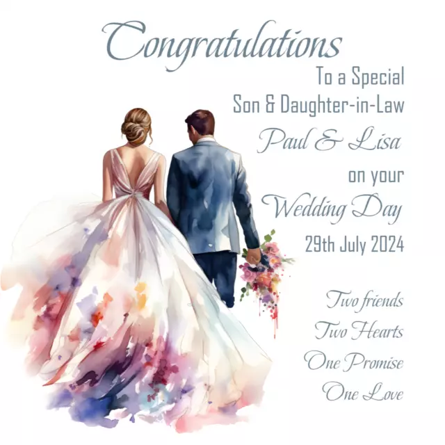 Handmade Personalised Wedding Day Card 5 Designs 2 sizes-including verse & gems