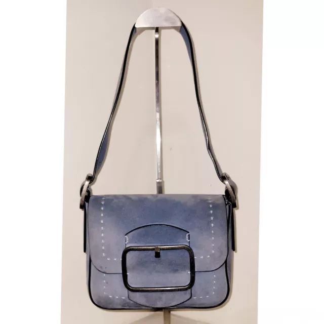 Tory Burch Sawyer Stitch In Color Azul Suede Shoulder Bag