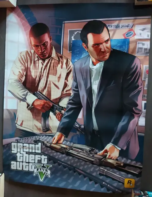 GRAND THEFT AUTO V FIVE 5 double sided POSTER promotional ROCKSTAR GAMES