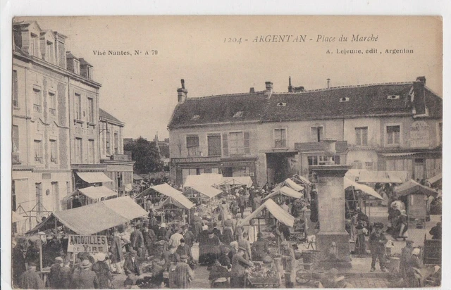 CPA 61 ORNE ARGENTAN Place du Marché Andouilles de Vire HOTEL AU GRAND TURC 1912