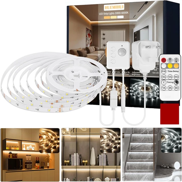 HUEMIHUI MOTION SENSOR LED Strip Lights, 5M White LED Lights with ...