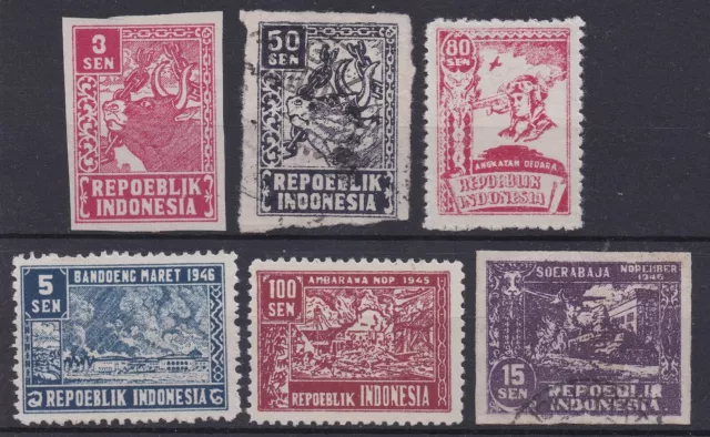 Java DN Revolución edición 1946 6 sellos República Indonesia antiguas Indias Holandesas