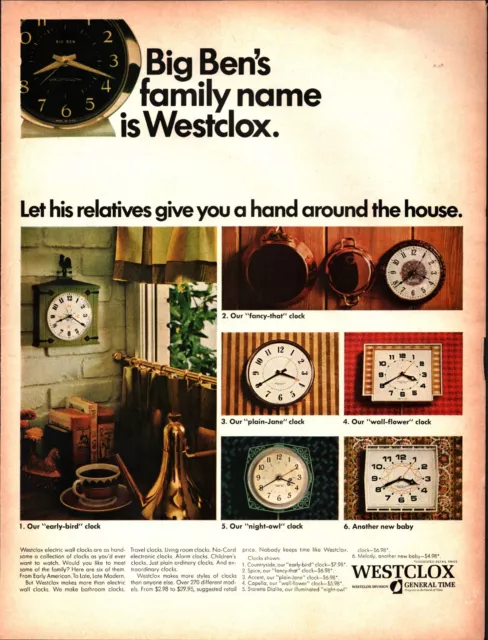 Vintage 1967 Westclox Clocks Full Page Original Ad nostalgic b8