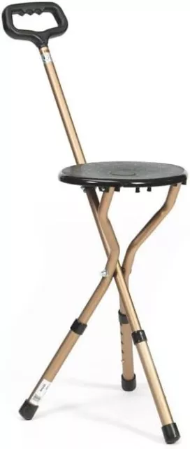 Drive Adjustable Aluminium Cane Seat Folding Walking Stick Chair Tripod Stool UK