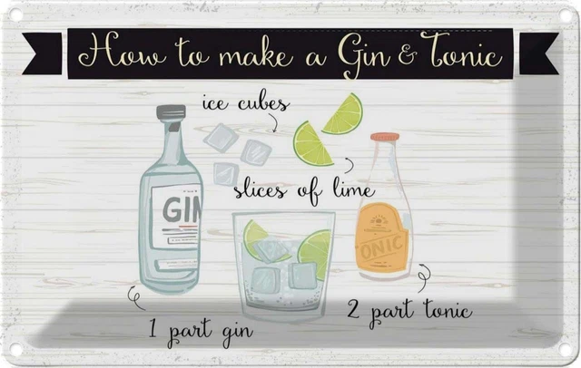Schilderkreis24 Plaque Tôle Vintage 'Gin Fizz' 20x30 Cm - Déco Bar, Cuisine, Pub, Idée Cadeau Cocktail Long Drink