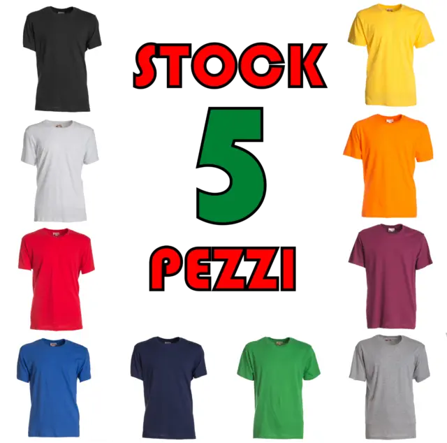 Stock Lotto Confezione 5 Magliette Manica Corta Lavoro Tempo Libero Cotone