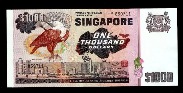 SINGAPORE 1000 1,000 DOLLARS P-16 1978 Rare BIRD SERIES AUNC SHIP LARGE BANKNOTE