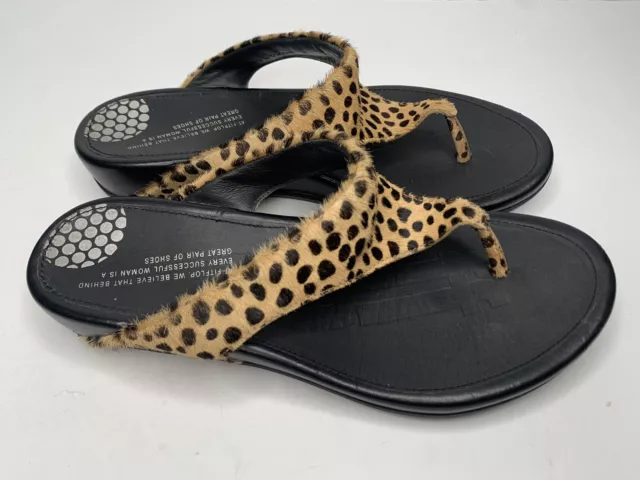 FitFlop womens Banda calf hair animal print  leather thong sandals  6.5 Or EU 38