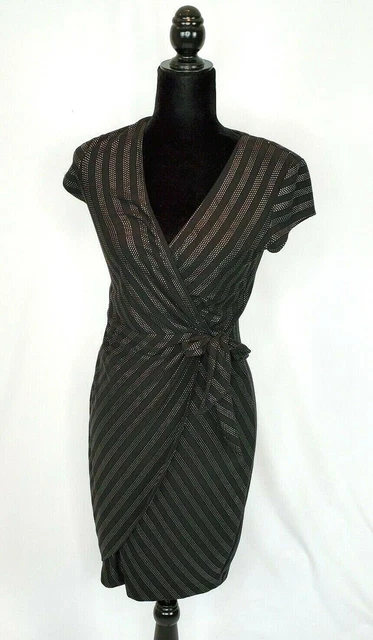 Cache' XS Women's Wrap Front Black Embellished Dress