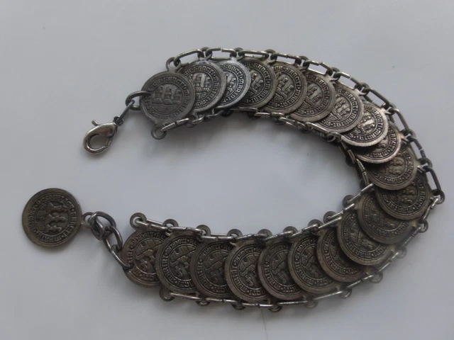 Bracelet Ancien En Pièces De Monnaie - 1 Pesetas Alfonso XIII (années 1900) En Argent