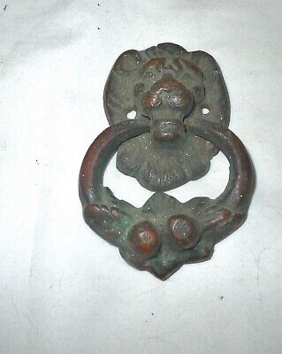 Antique Vintage Solid Brass Lion Head Victorian Door Knocker Original Patina