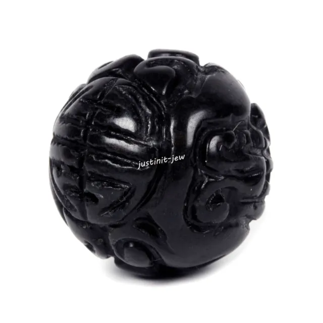 25mm Carved Black Obsidian Gemstone Round Pendant Focal Charm Bead