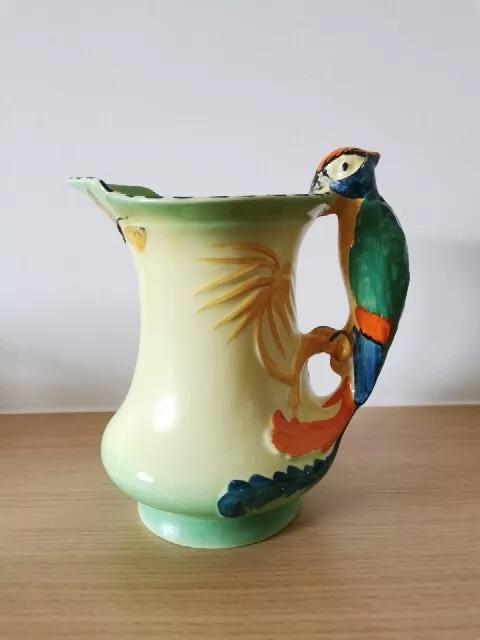 Vintage Burleigh Ware Art Deco Yellow Green Parrot Handle Jug / Pitcher / Vase