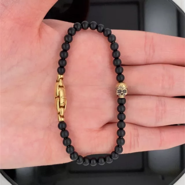 David Yurman Memento Mori Skull Station Bracelet Black Onyx and 18K Yellow Gold 3