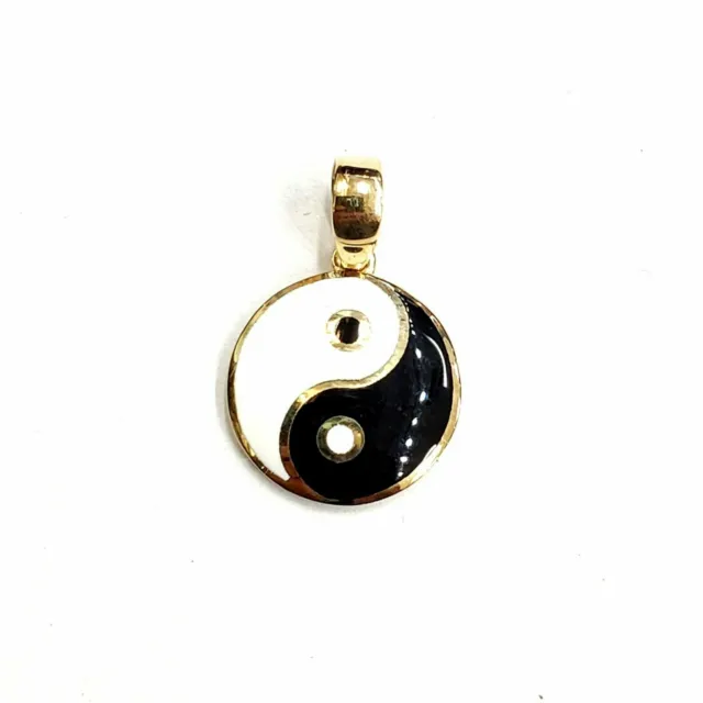 14k massiv Gelbgold Yin Ying Yang Taoistisches Symbol Emaille Anhänger 0,48 Zoll 1,1 g