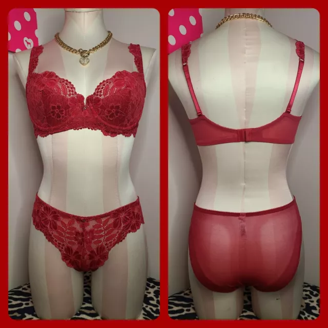 New Vtg 90's Victoria's Secret Desire Lace Bra/ Panty Set 34C/sm - Bright Pink