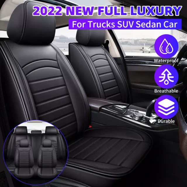 Leather Car Seat Covers Black For Chevrolet Silverado GMC Sierra 1500 2007-2023