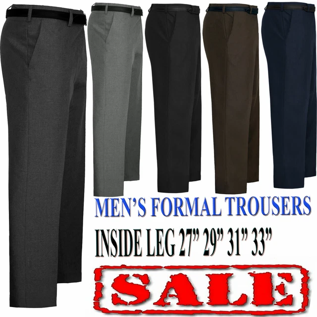 Mens Formal Casual Work Black Trousers size 30-50 Waist 27 29 31  inside Leg