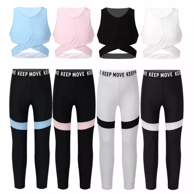 Set Leggings Bambine Vita Croce Top Crop con Collant Pantaloni Tute