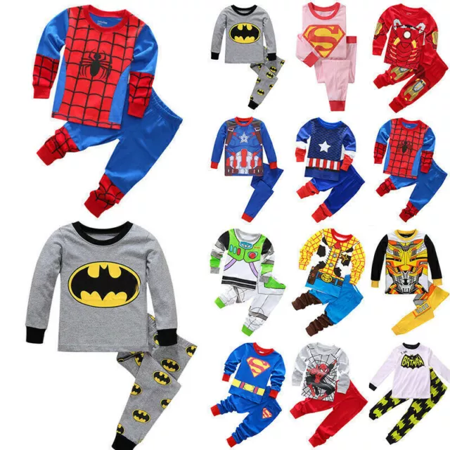 Kids Boys Girls Spiderman Superhero Costumes Set Long Sleeve Tops Pants Pyjamas