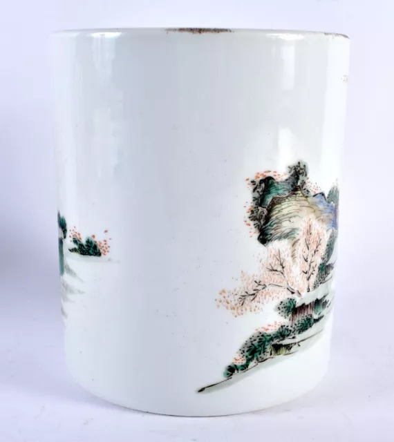 Antique Chinese Famille Verte Porcelain Brush Pot Ming Mark 3