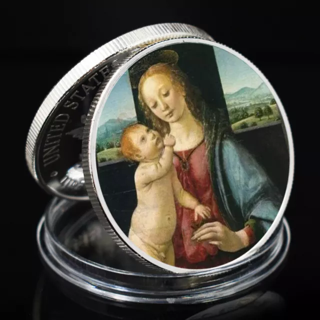 Leonardo Da Vinci Renaissance Silver Coin The Virgin with The Baby Medal Gift