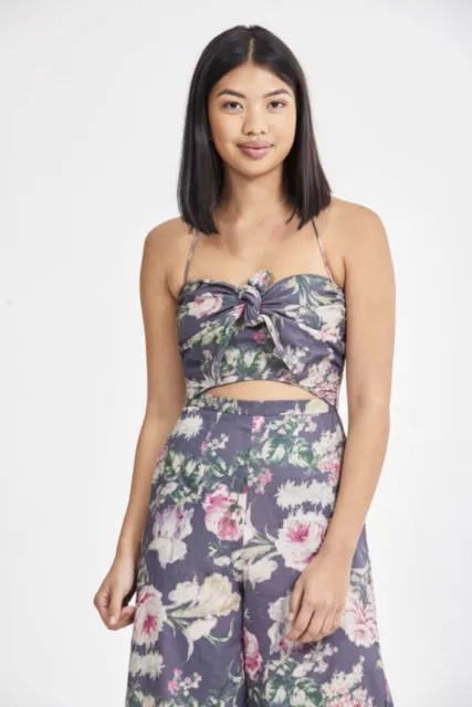 ZIMMERMANN Charcoal Grey Floral Iris Knotted Romper/Jumpsuit AU1-8 Linen Roses