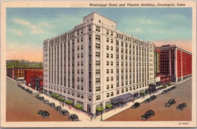 Davenport, Iowa Postcard "MISSISSIPPI HOTEL and Theatre Building" Linen c1934