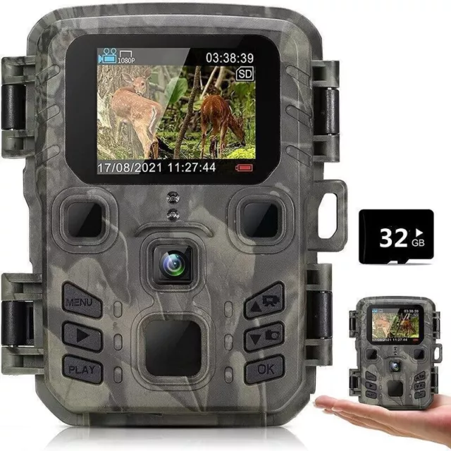 Wildkamera 24MP 1080P Video Jagdkamera Bewegungsmelder Nachtsicht mit SD-Karte