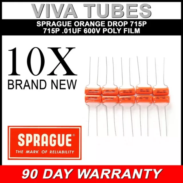 Lot of 10 New Sprague 715P Orange Drop .01uF 600V 5% Poly Film Capacitors