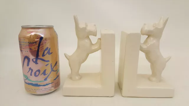 Vintage Scottie dog white porcelain bookends heavy Japan  5 5/8" tall 2