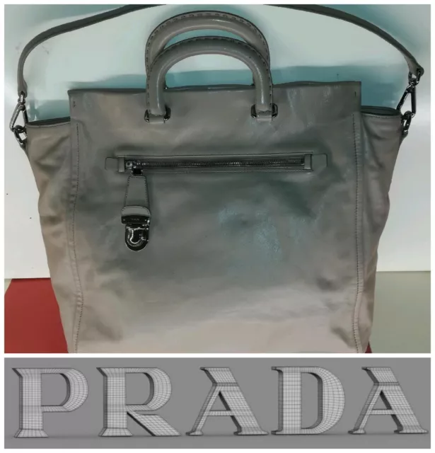 Prada Borsa Shopping Bn1939 Soft Calf Lux Tote Bag Large Grigio Pomice