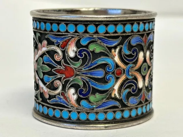 Antique Russian silver 84 cloisonne shaded enamel napkin ring by Ivan Saltykov