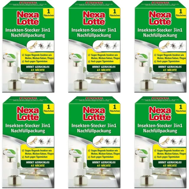Nexa Lotte Insektenschutz 3 in 1 geruchlos gegen Mücken Fliegen 6 x Nachfüller