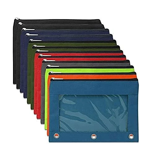 Big 3 Ring Pencil Pouch with Clear See Through Window - Bulk Pack Bundles