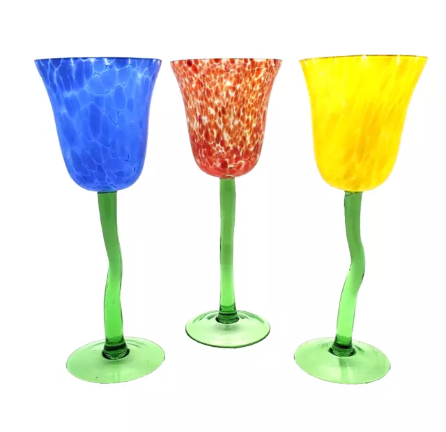 Royal Danube Tulip Art Glasses Water Goblet Assorted Colors 9.5" Set of 3 VTG
