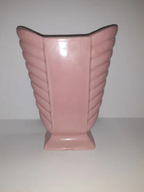 Vintage Pink Art Deco Style Pottery Vase Mid Century Modern Made in the USA