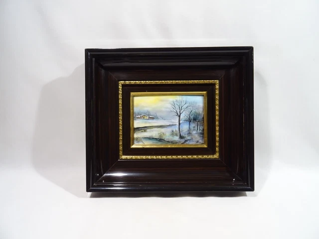 Ancien Cadre Tableau Emaux Limoges P Bonnet Mof Paysage Neige Enamels Alte Email