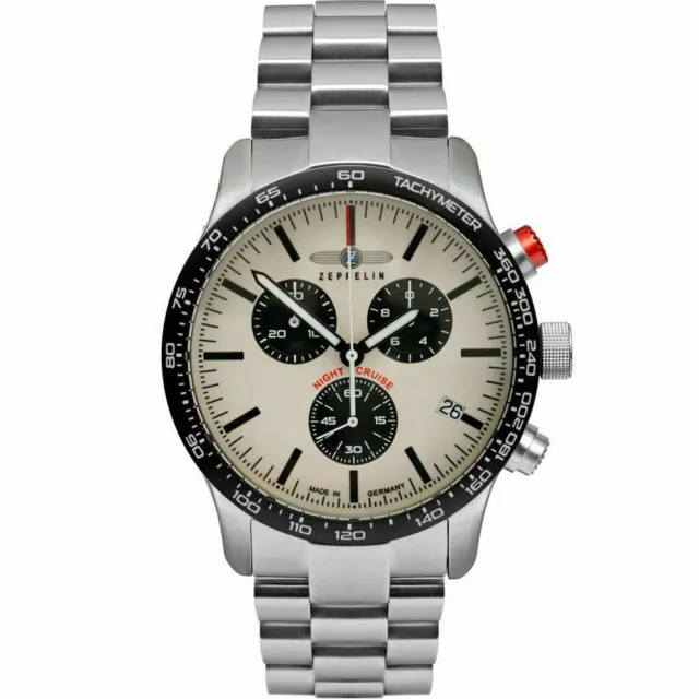 ZEPPELIN Night Cruise Beige Quadrante 42MM 7296M-1 Cronografo UOMO Watch - Nuovo