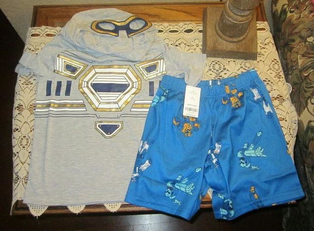 Carters Boys 2-Pc Robot Hooded Poly PJs Size 6 Pajamas Short Sleeve & Shorts NWT