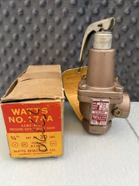 Nos Watts Regulator 174A / M2 Water Pressure Relief Valve 3/4" Set @ 30 Lbs