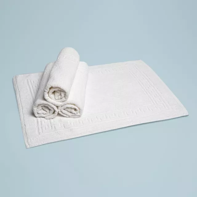 Set 3 Pezzi Tappeto Bagno Doccia Bianco in 100% Cotone Hotel, Misura 50x70