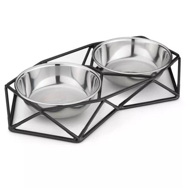 Set de 2 comederos de acero inoxidable para gatos perros pequeños con soporte